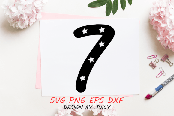 Download Number 7 with Stars Svg Graphic - Svg graphic Collection